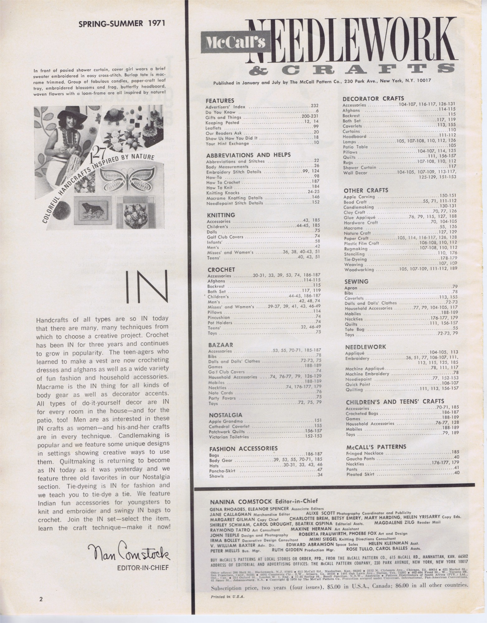 table contents McCalls Needlework Spr Sum 1971 
