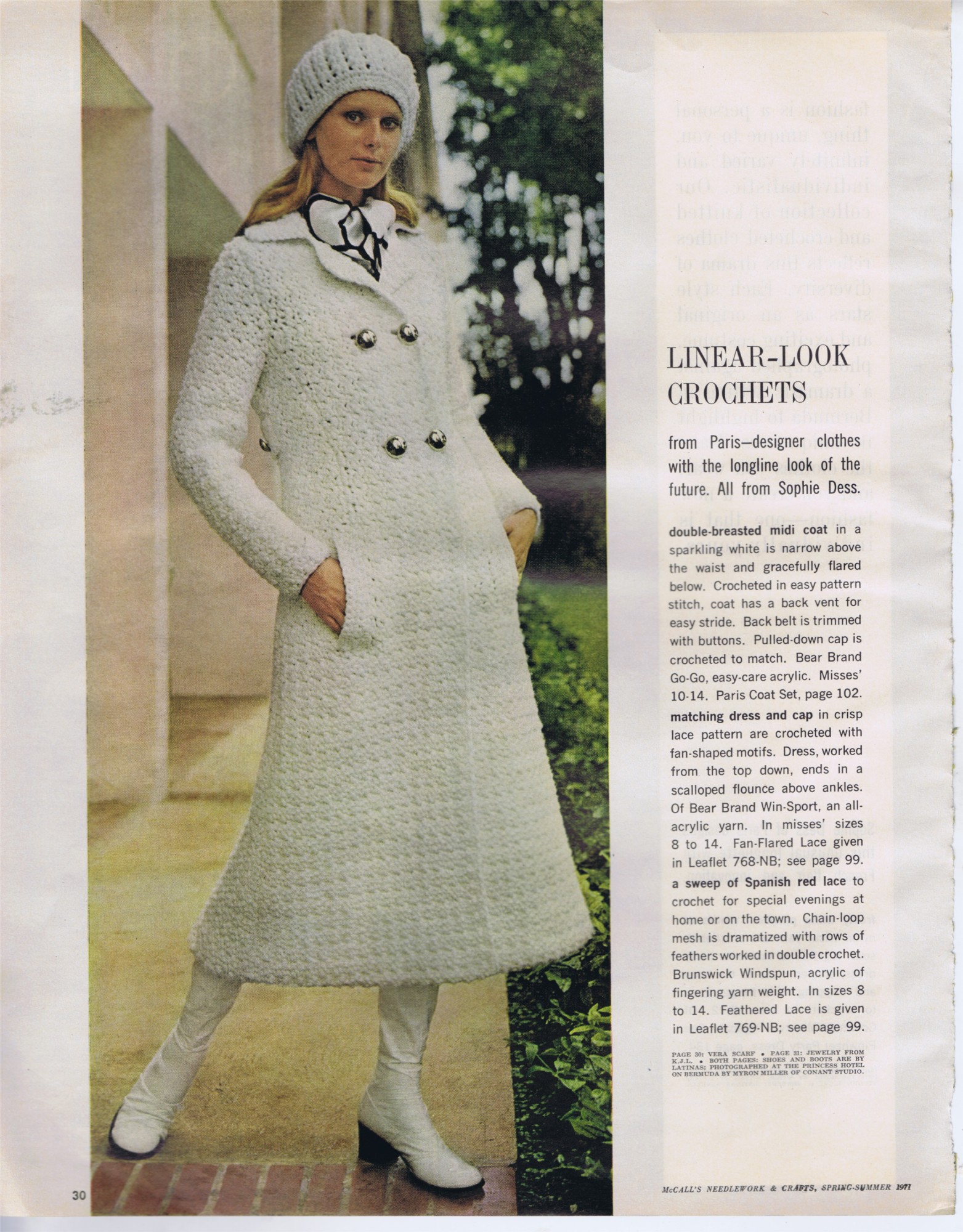 double breasted midi coat cap crochet pattern size 10-14 pattern vintage 70s bear brand