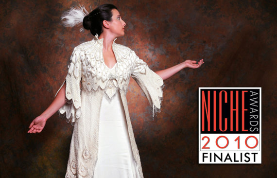 HOLIDAY SALE White Peacock Coat NICHE Awards Finalist Fabulous Couture Silk Pearl Beaded Wedding Coat By MaryGwyneth