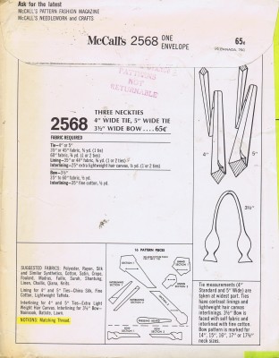 Neck Tie Vintage Sewing Pattern McCalls 2568