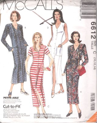 6612 McCall's Dress Button Front Sewing Pattern Bust 32.5-36 Inches