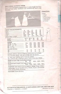 Vintage Butterick 6943 Wrap Halter Dress Pattern Bust 38 Inches
