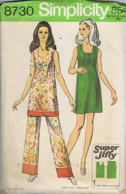 8730 Vintage Simplicity Mini Dress Pants 70s Sewing Pattern Bust 38 Inches