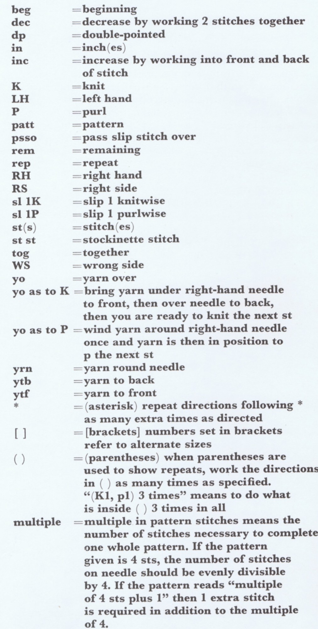 vintage knitting abbreviations