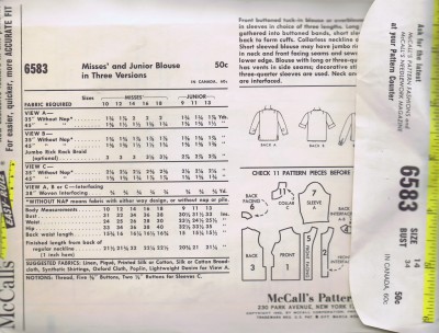 vintage mccalls pattern sewing blouse size 16