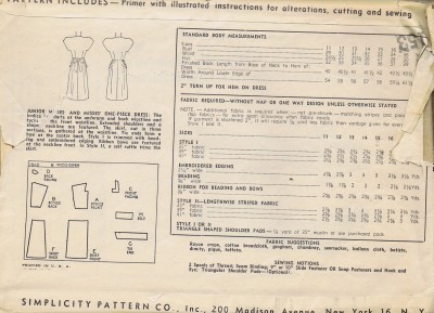 vintage 49s Dress Simplicity Sewing Pattern 1912