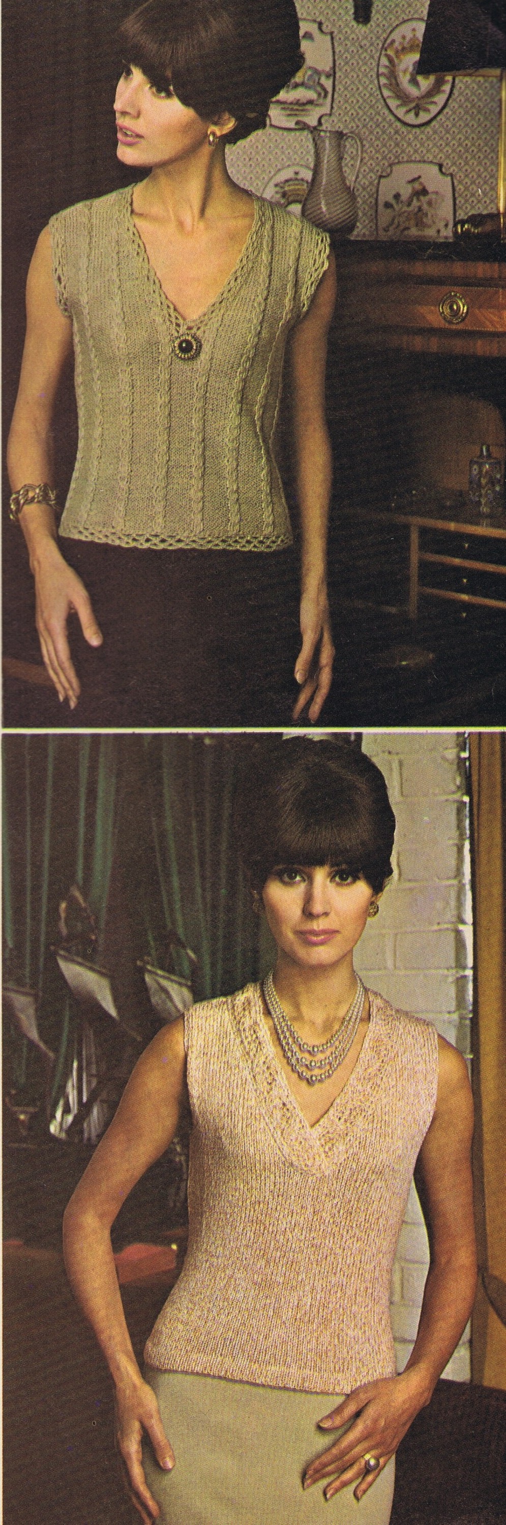 Mock Cabled Shell (2) | Cabled-V Shell (3)-Best Free Vintage Knitting Crochet Patterns 1967