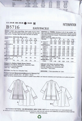 5716 5716 Butterick SEWING PATTERN Swing Coat Vintage