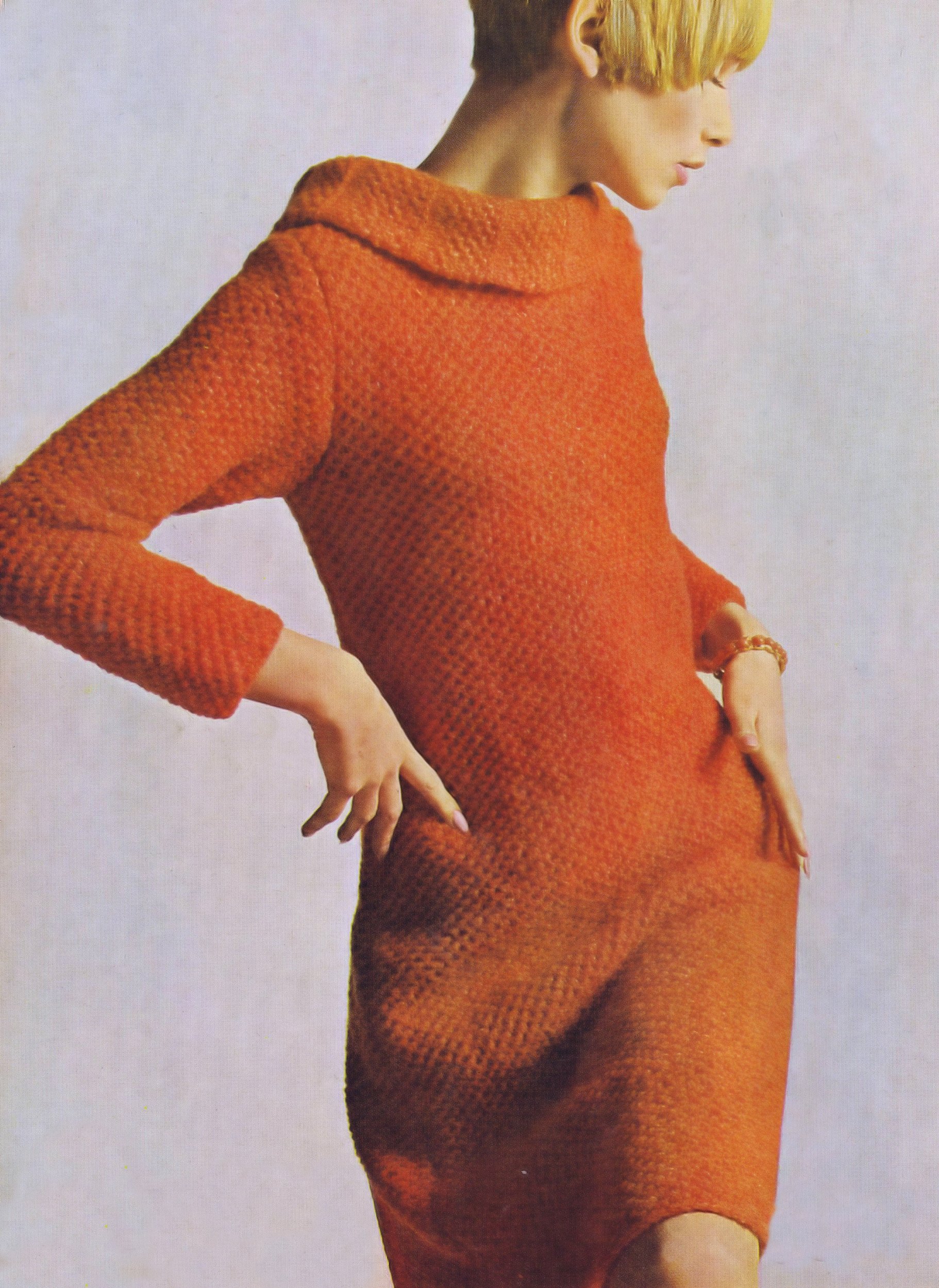 Free Knitting Pattern Cowl Neck Dress 1960s