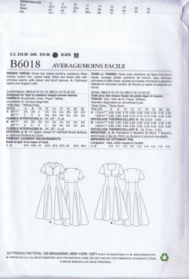 6018 Butterick Sewing Pattern One Piece Dress Vintage Reproduction