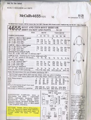 4655 McCalls Vintage Boys Jacket Pants Sewing Pattern