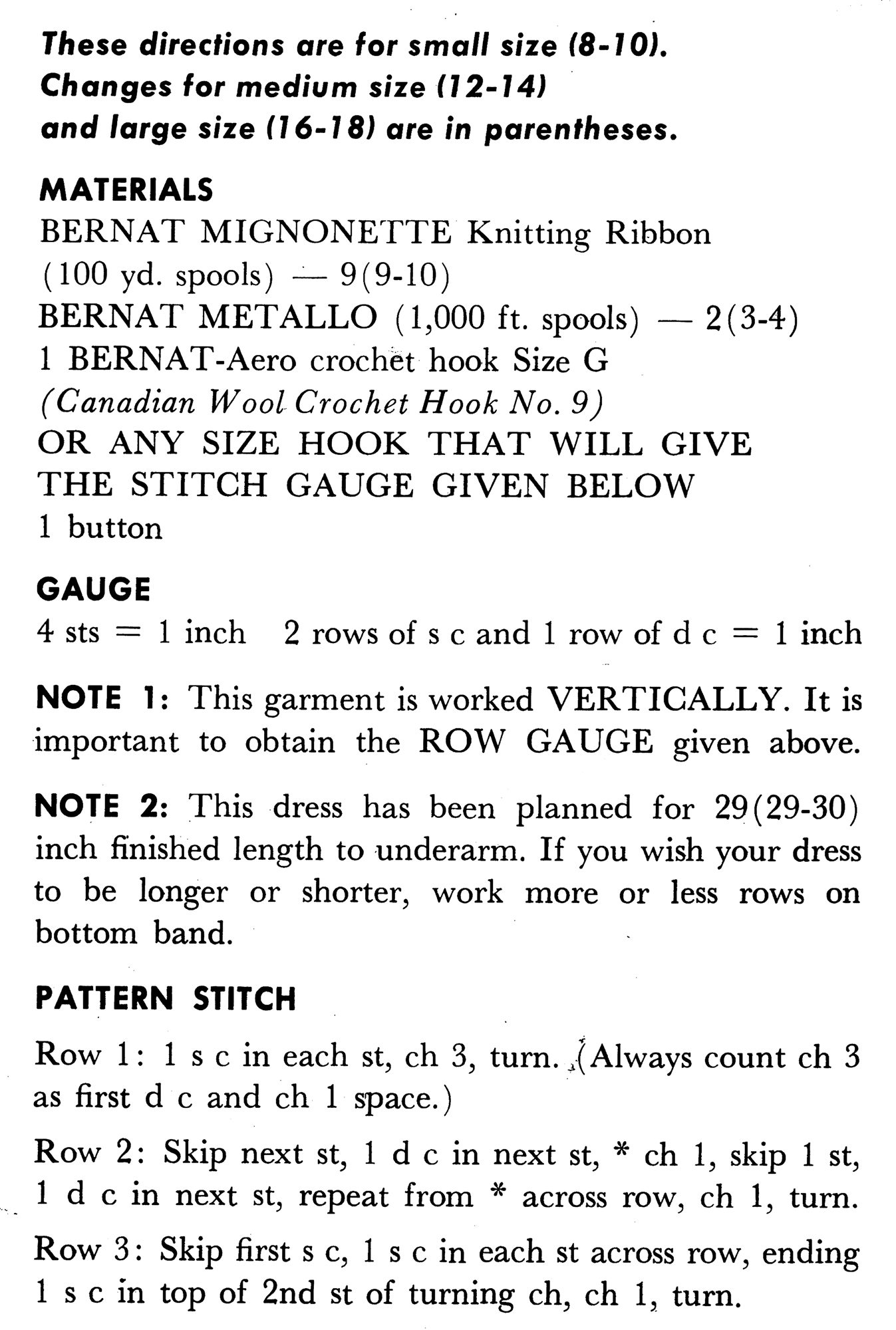 Vintage Crochet Shift Dress Pattern Bust 33-41 Inches