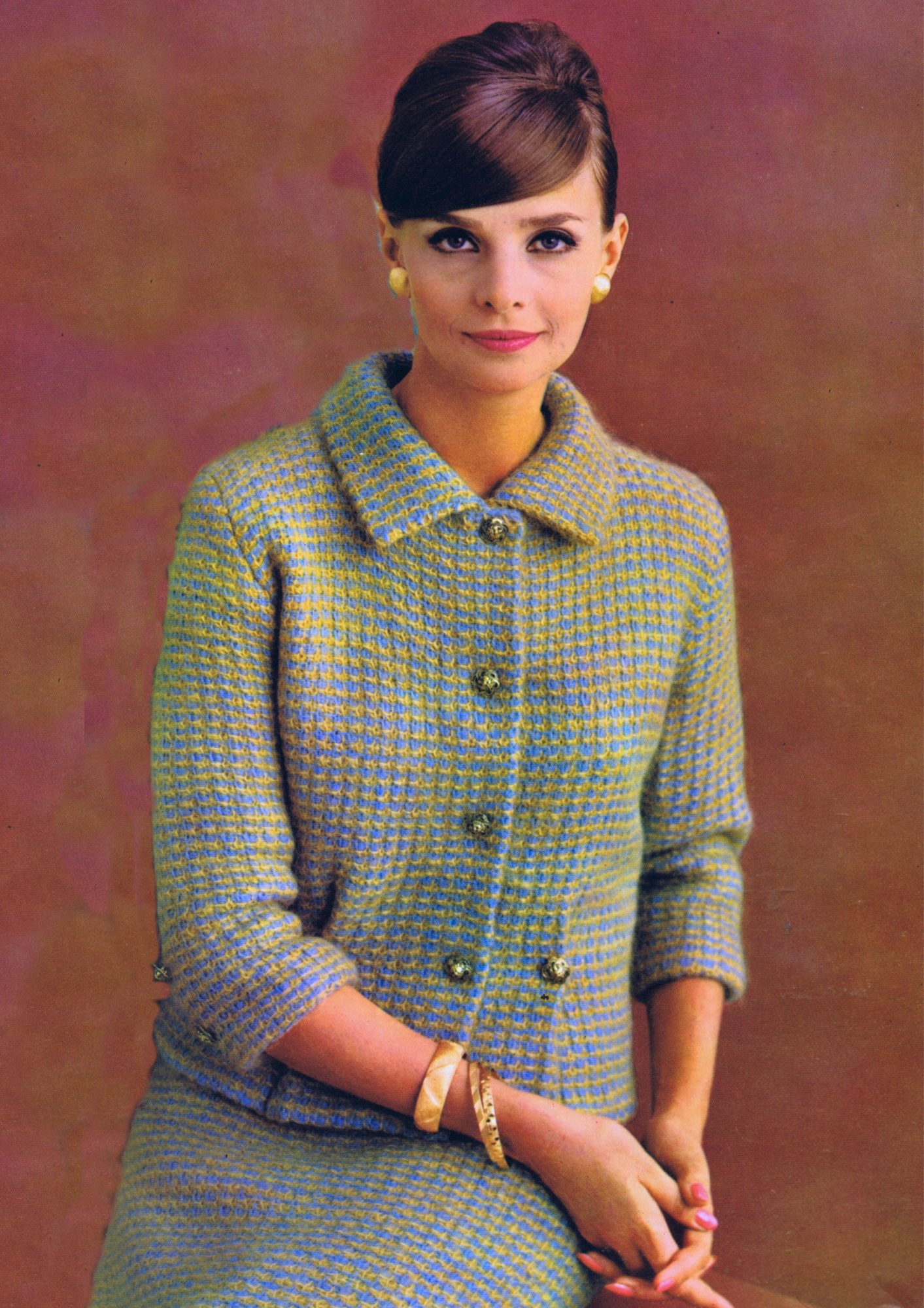 Couture Tunisian Crochet Pattern a Two Piece Tweed-look 1960's Women's Suit
