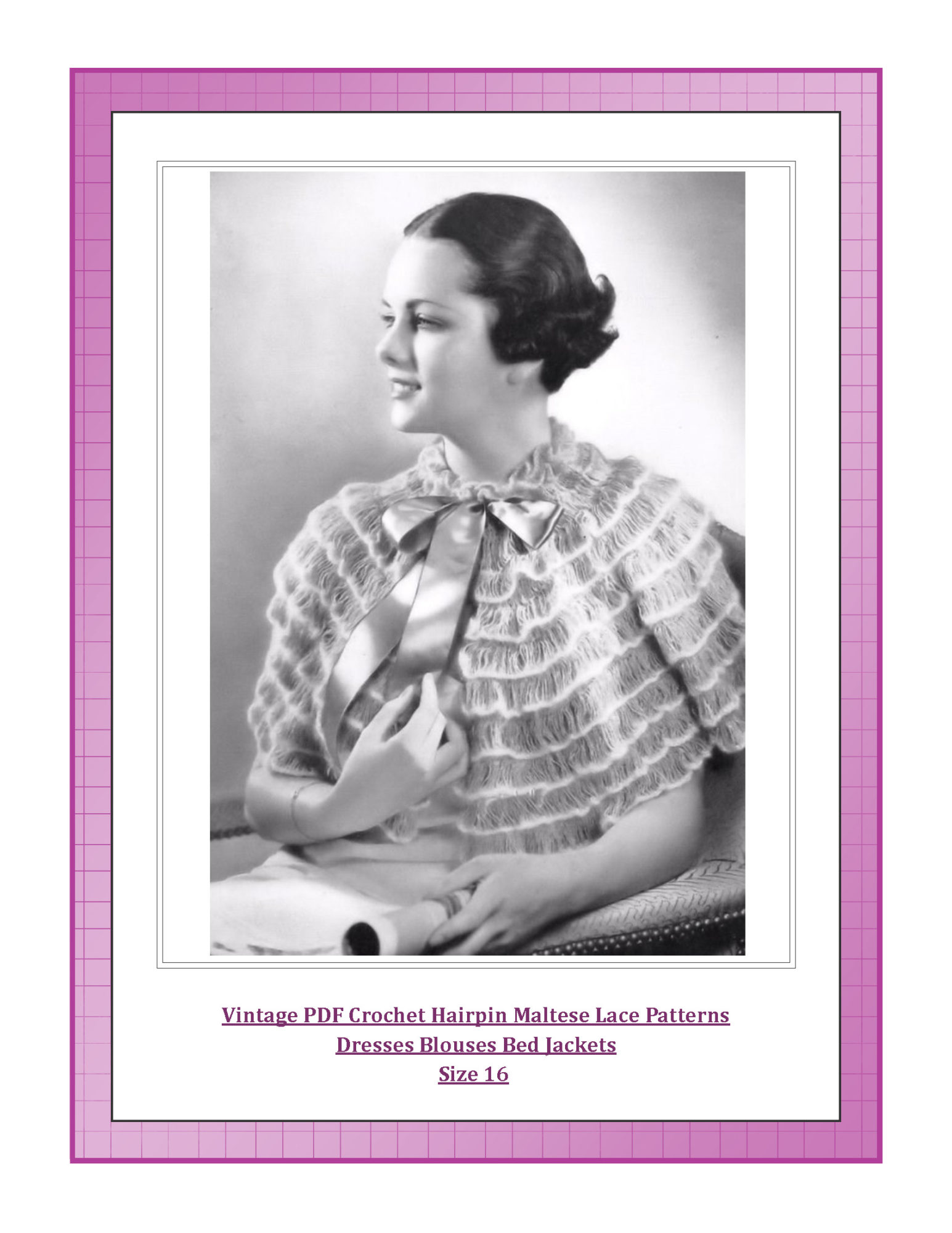 Vintage PDF Crochet Hairpin Maltese Lace Patterns Dresses Blouses Bed Jackets Size 16 
