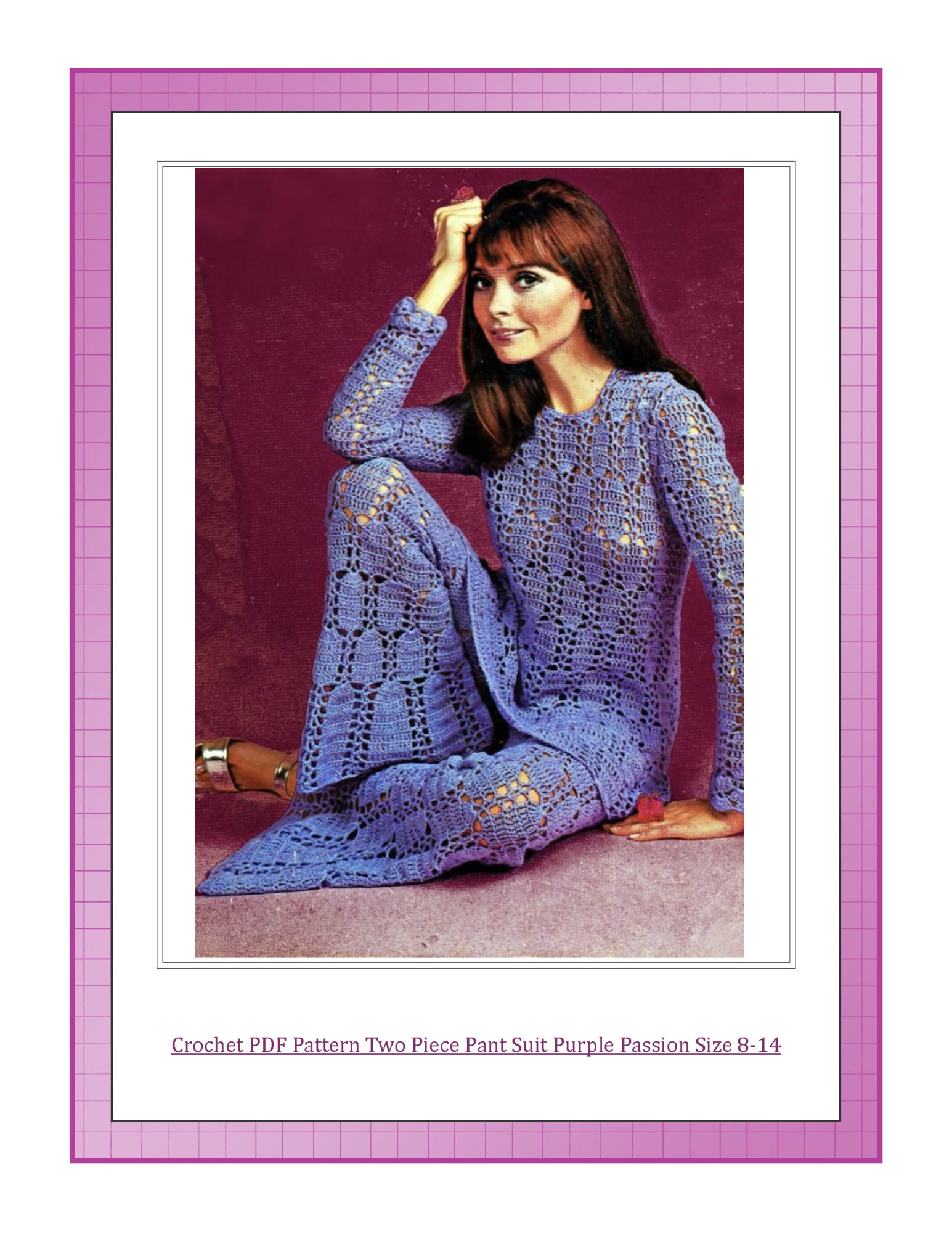Crochet PDF Pattern Two Piece Pant Suit Purple Passion Size 8-14