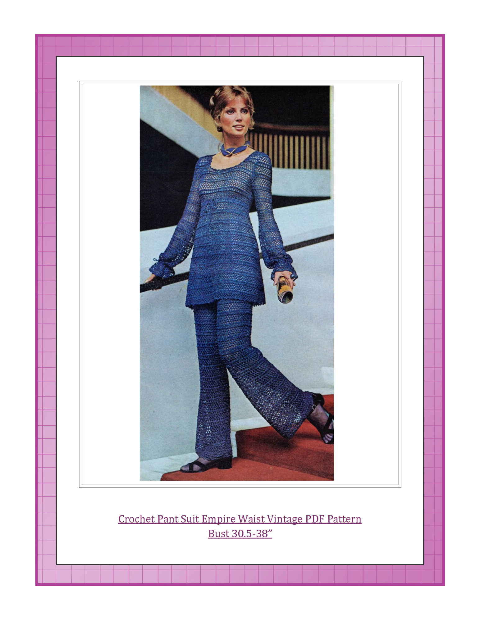 Crochet Pant Suit Empire Waist Vintage PDF Pattern Bust 30.5-38”