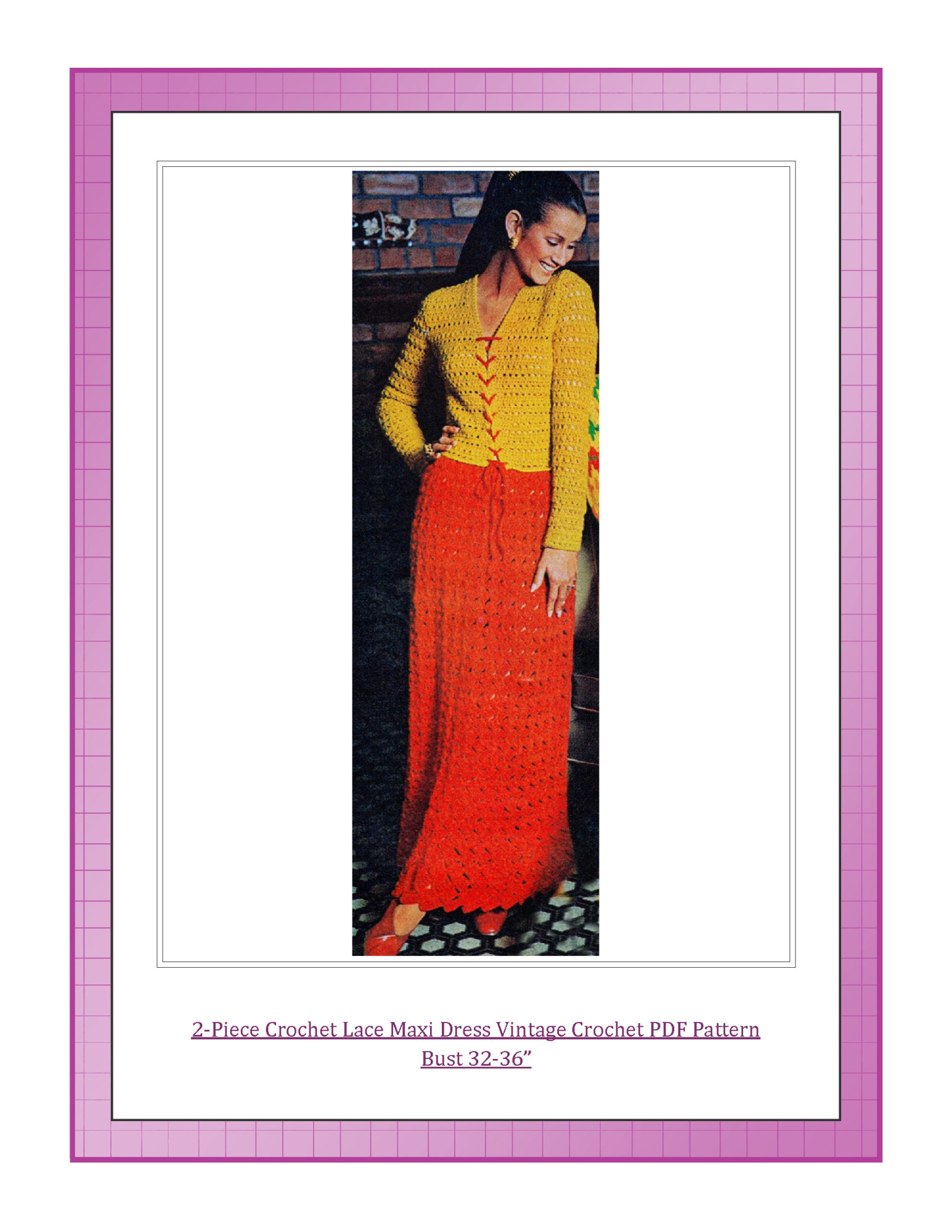 2-Piece Crochet Lace Maxi Dress Vintage Crochet PDF Pattern Bust 32-36”