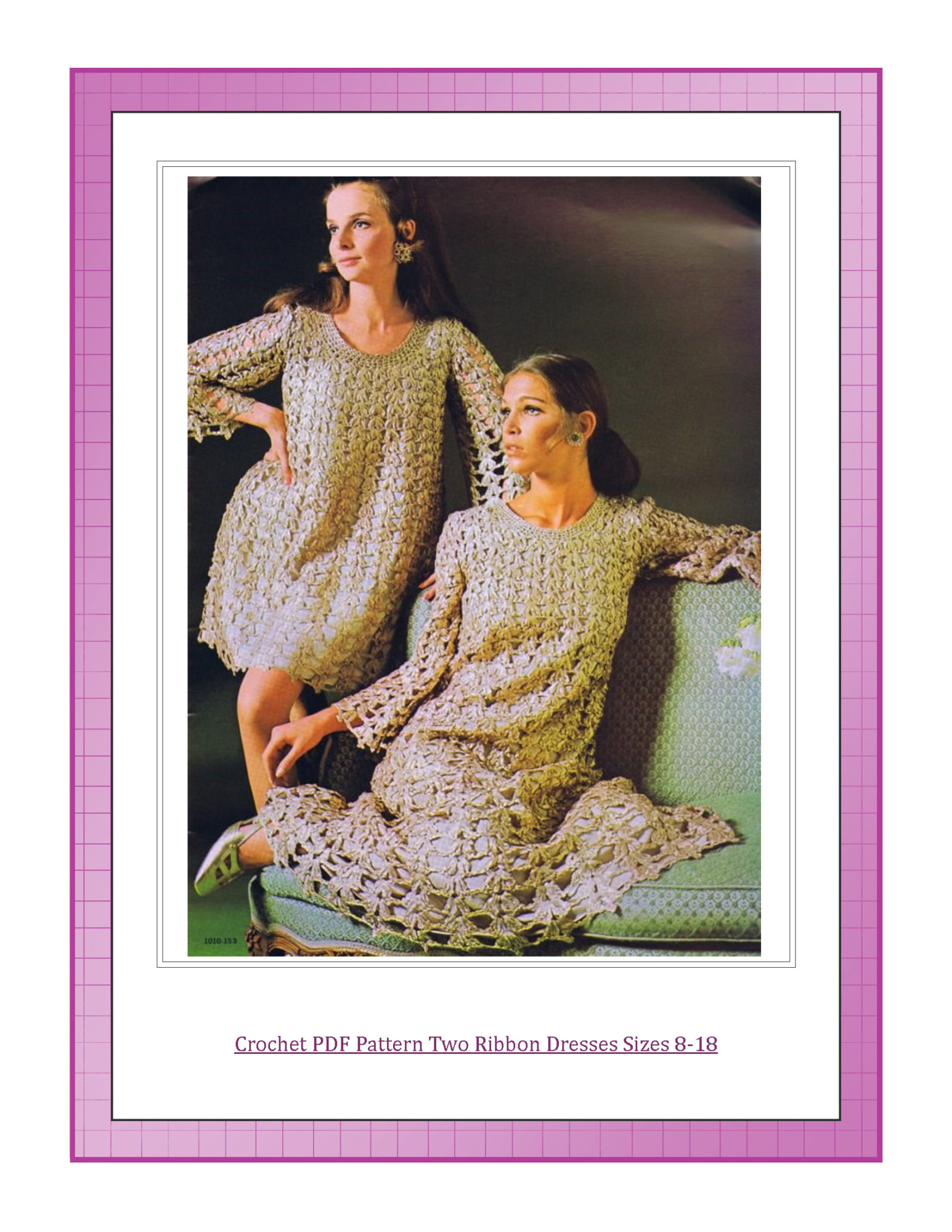 Crochet PDF Pattern Two Ribbon Dresses Sizes 8-18