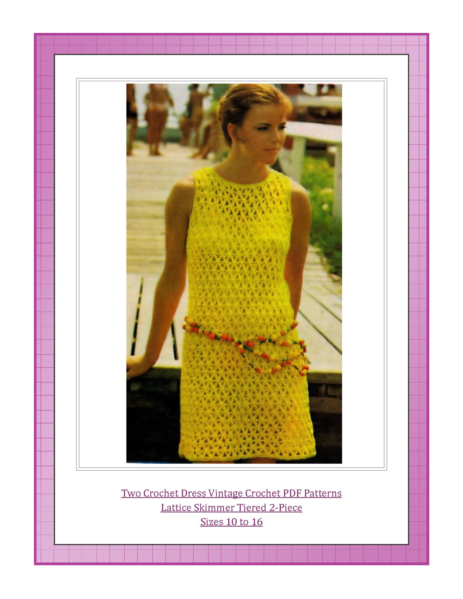 Two Crochet Dress Vintage Crochet PDF Patterns Lattice Skimmer Tiered 2-Piece Sizes 10 to 16