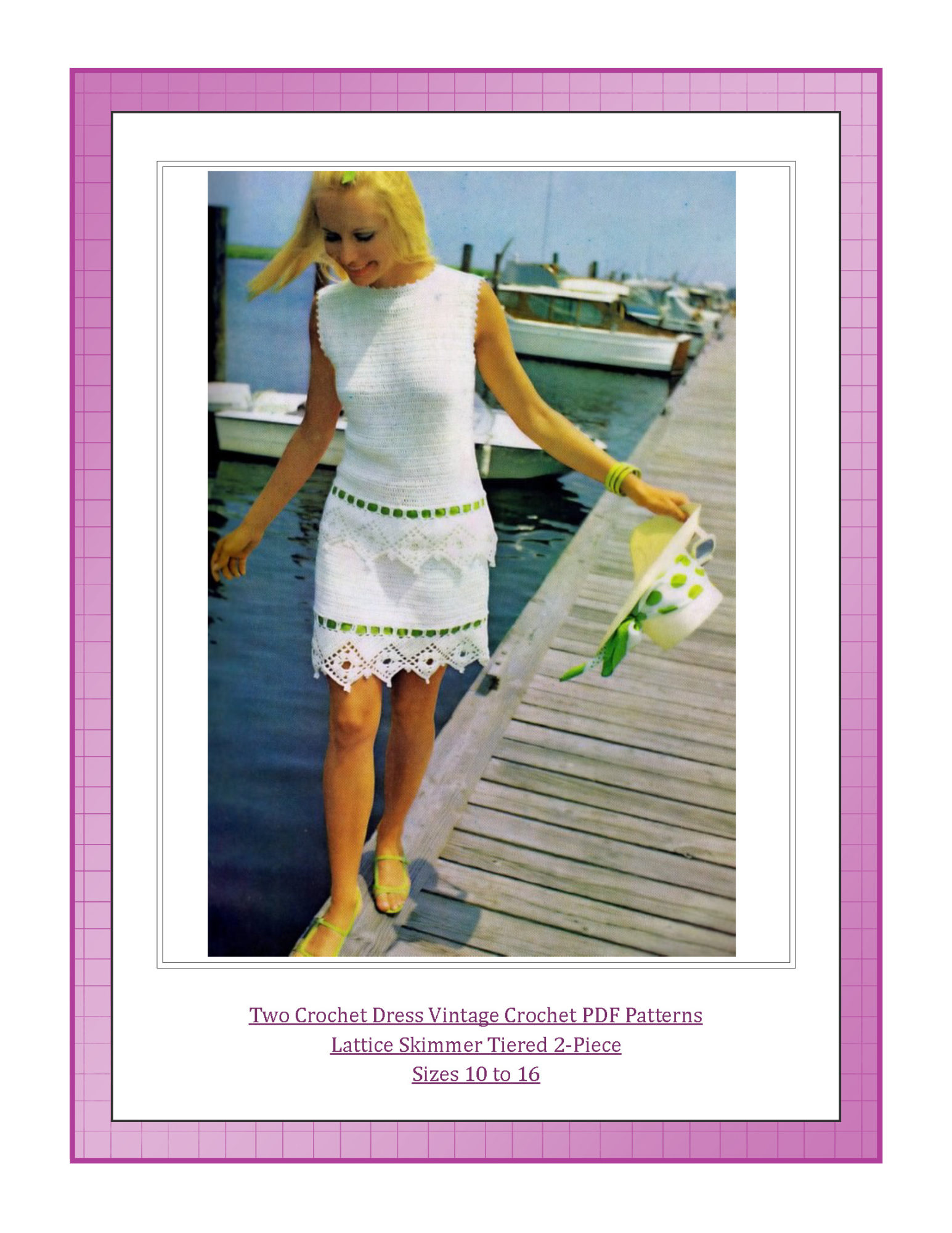 Two Crochet Dress Vintage Crochet PDF Patterns Lattice Skimmer Tiered 2-Piece Sizes 10 to 16
