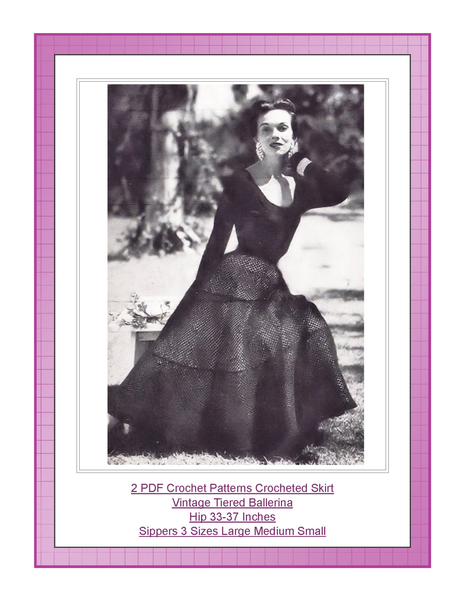 2 PDF Crochet Patterns Crocheted Skirt Vintage Tiered Ballerina Hip 33-37 Inches Sippers 3 Sizes Large Medium Small