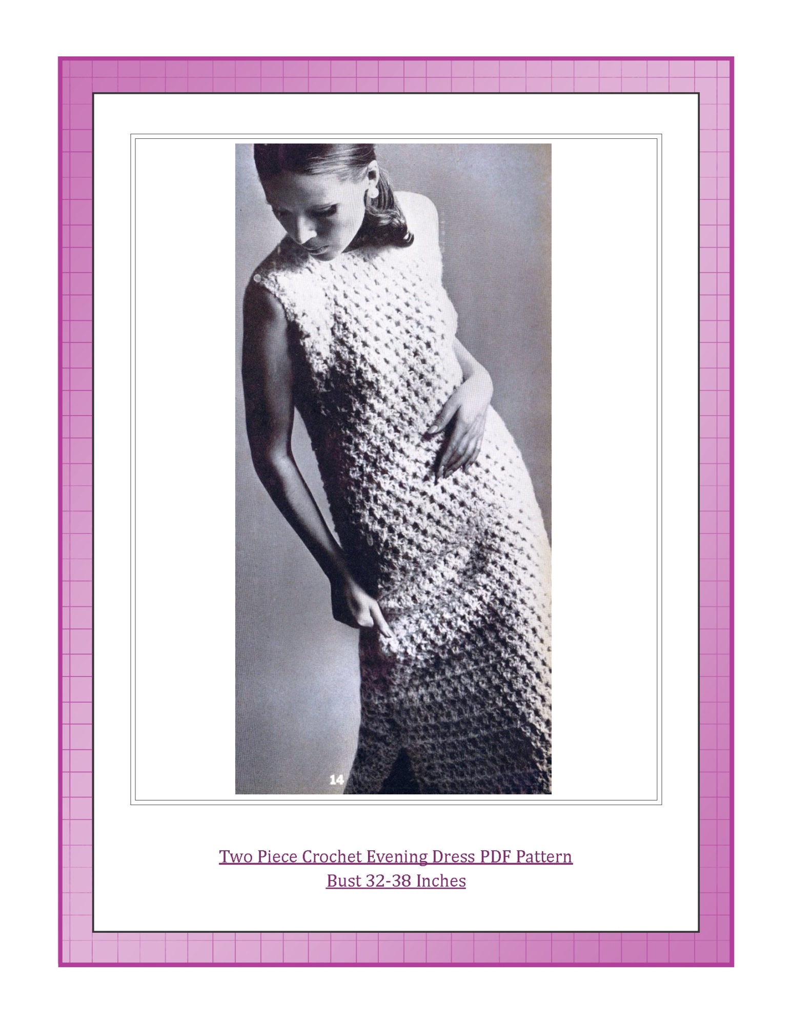 Two Piece Crochet Evening Dress PDF Pattern Bust 32-38 Inches