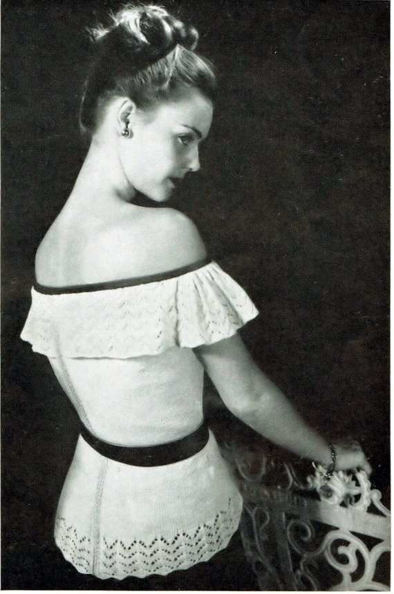 Sexy Vintage PDF Knitting Pattern Off the Shoulder Lace Knit Blouse Size 14 16 18 
