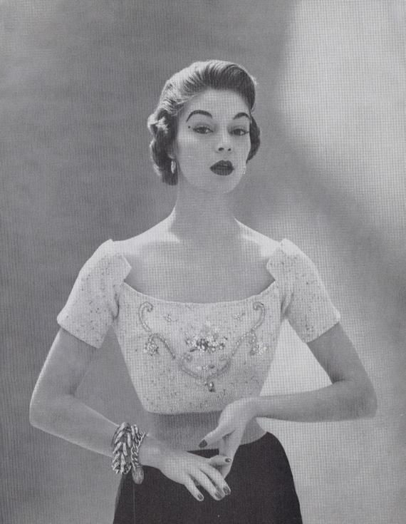 Vintage Knitting and Crochet Patterns 1950's - Jeweled Studded Sweaters Knit Blouse and Cardigans 