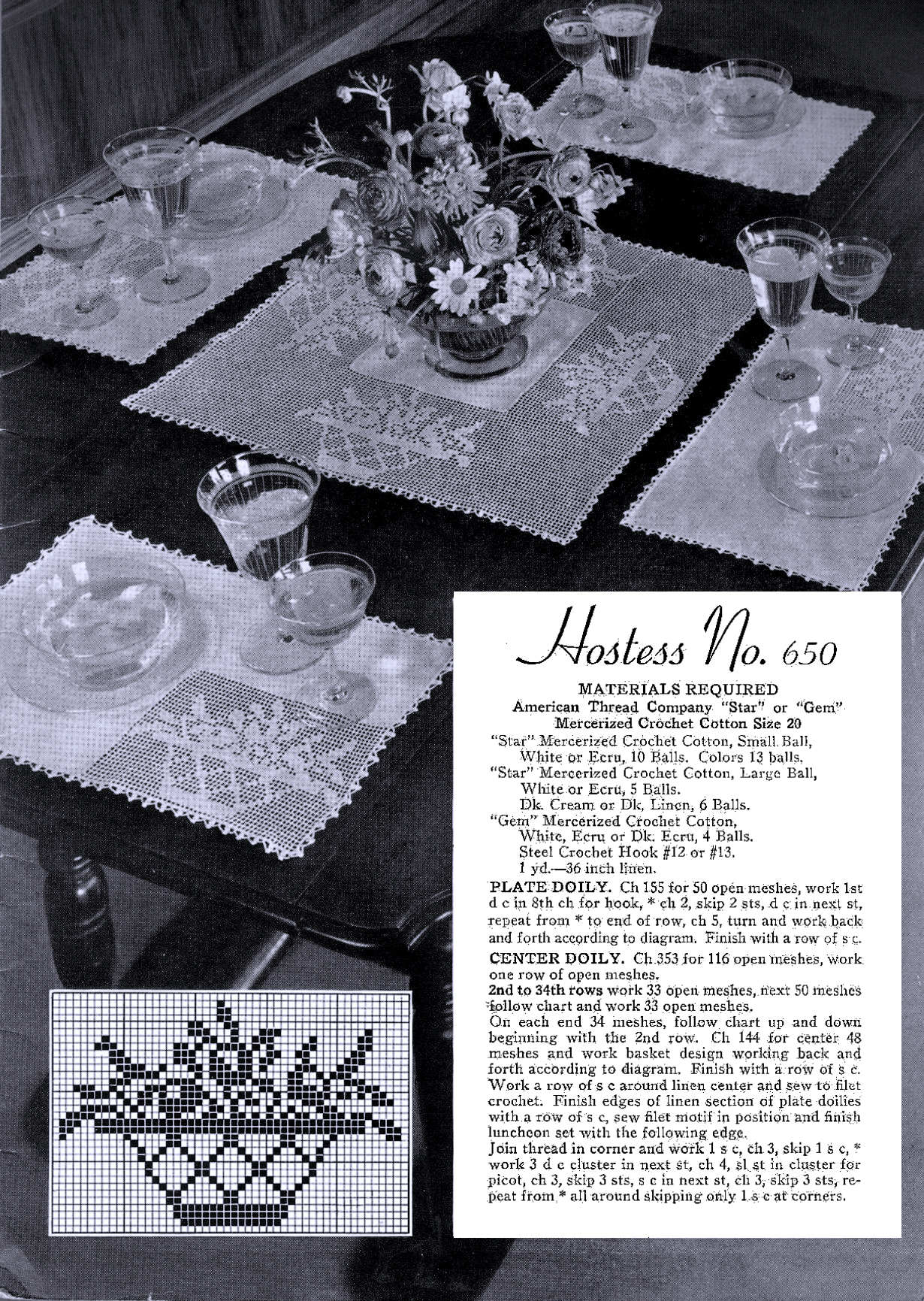 Filet Crochet Hostess Set Nineteen Thirties Tablecloth Book Crochet Designs American Thread No 106