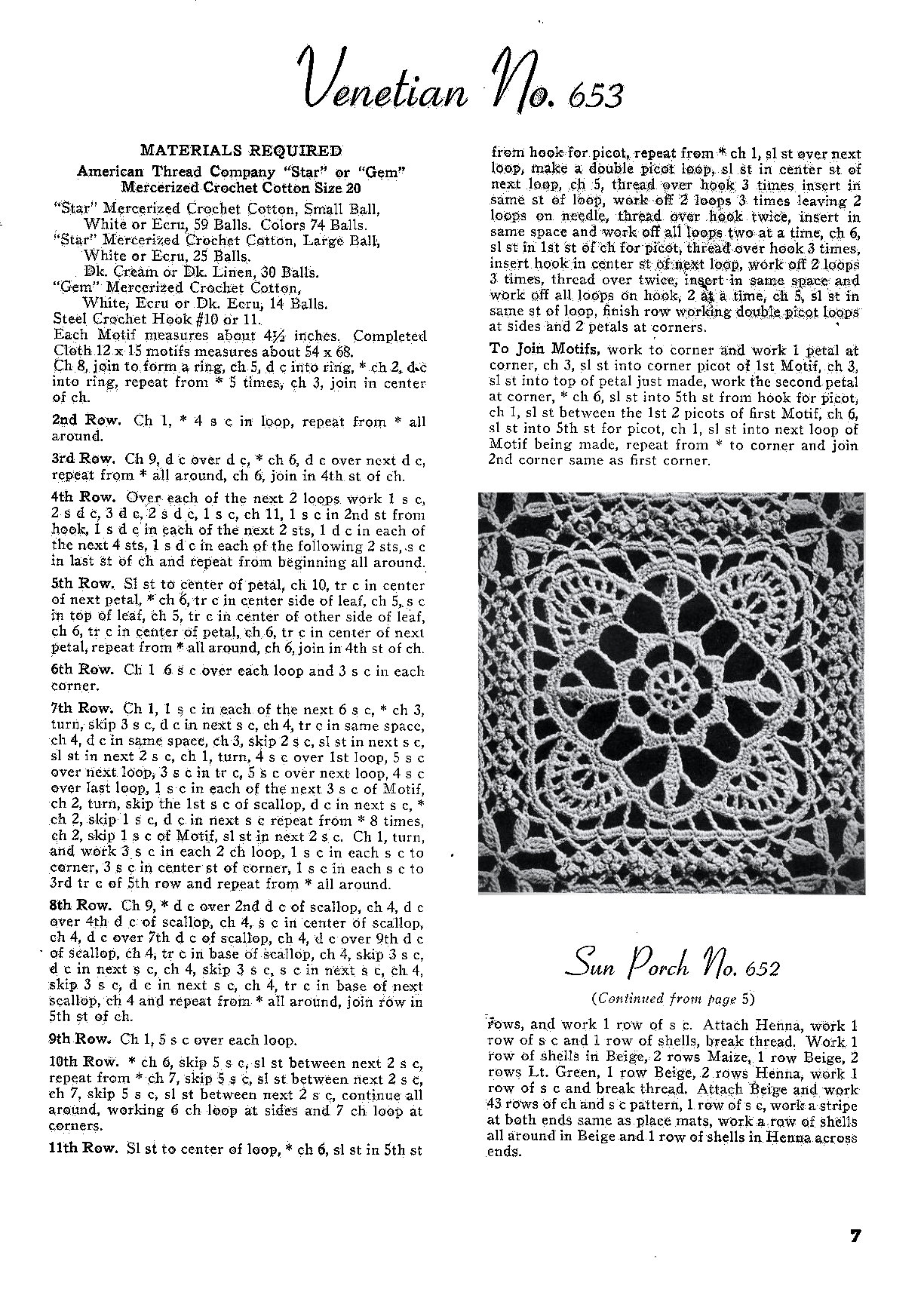 Venetian Table Cloth Motif 1930s Tablecloth Book Crochet Designs American Thread No 106