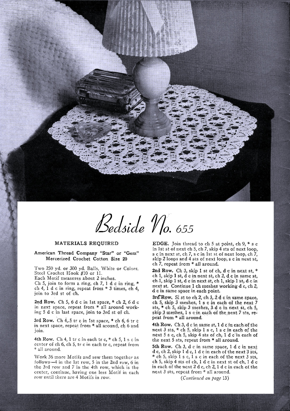 Bedside Table Mat Nineteen Thirties Tablecloth Book Crochet Designs American Thread No 106