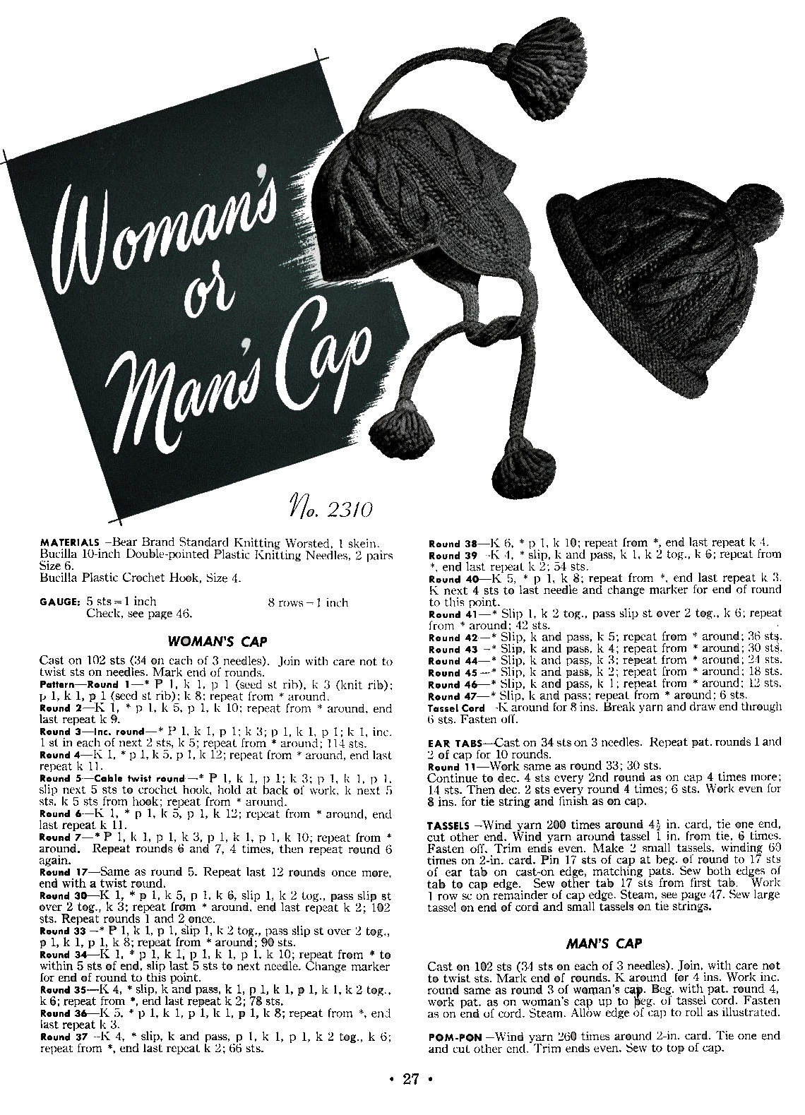 Woman's or Man's Winter Cap Pattern