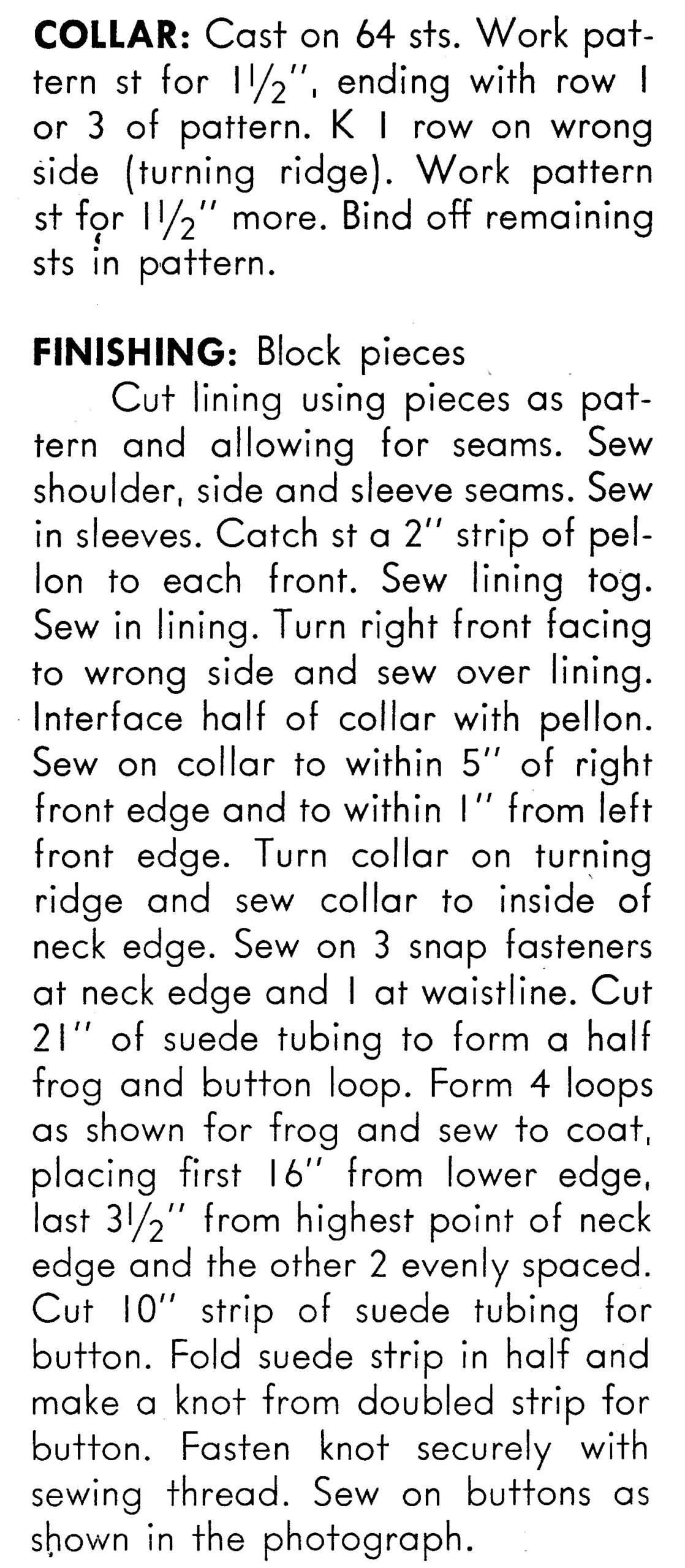Frog Closed Coat Knitting Pattern