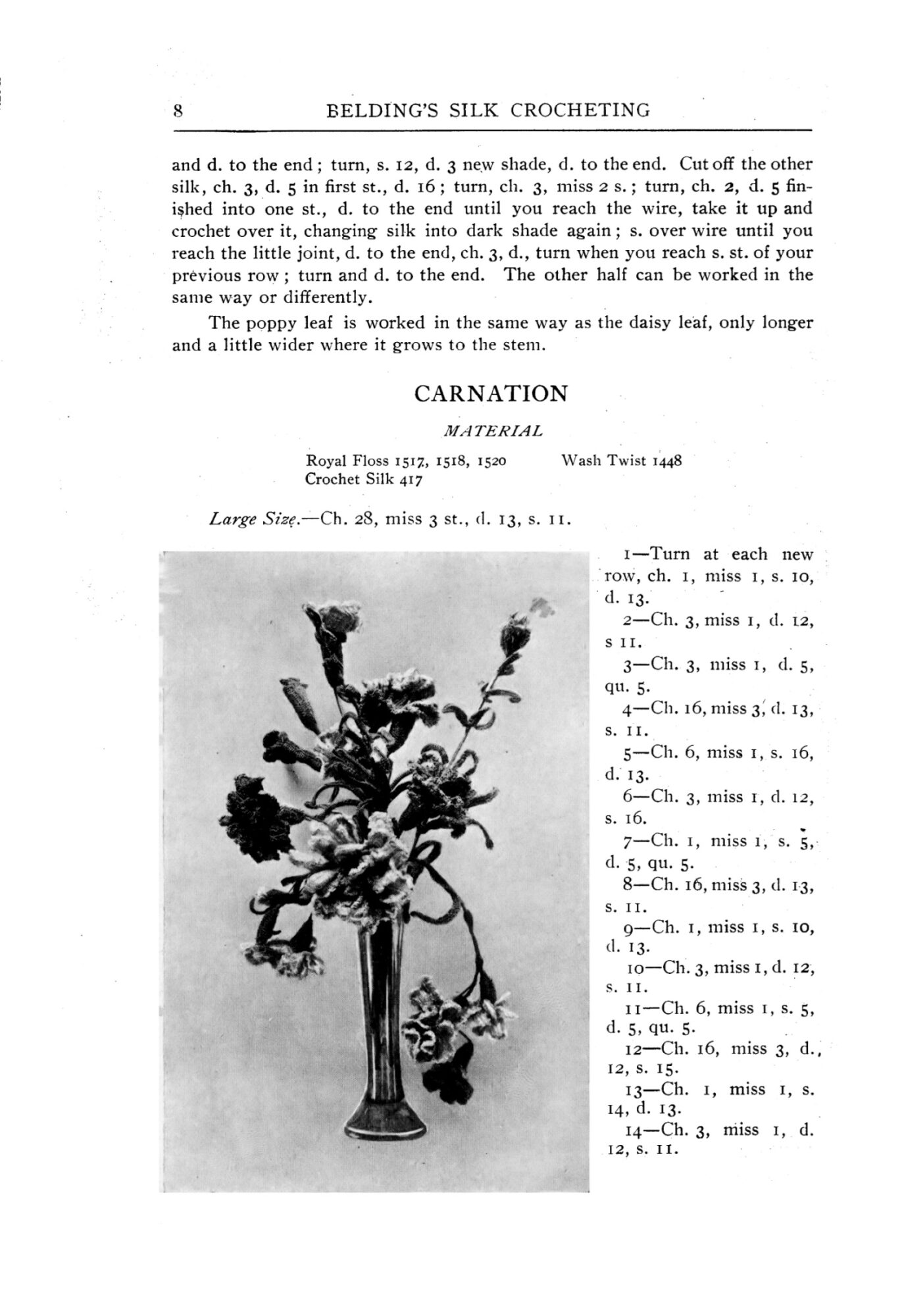 Belding Silk Crochet Flowers Vintage Carnation