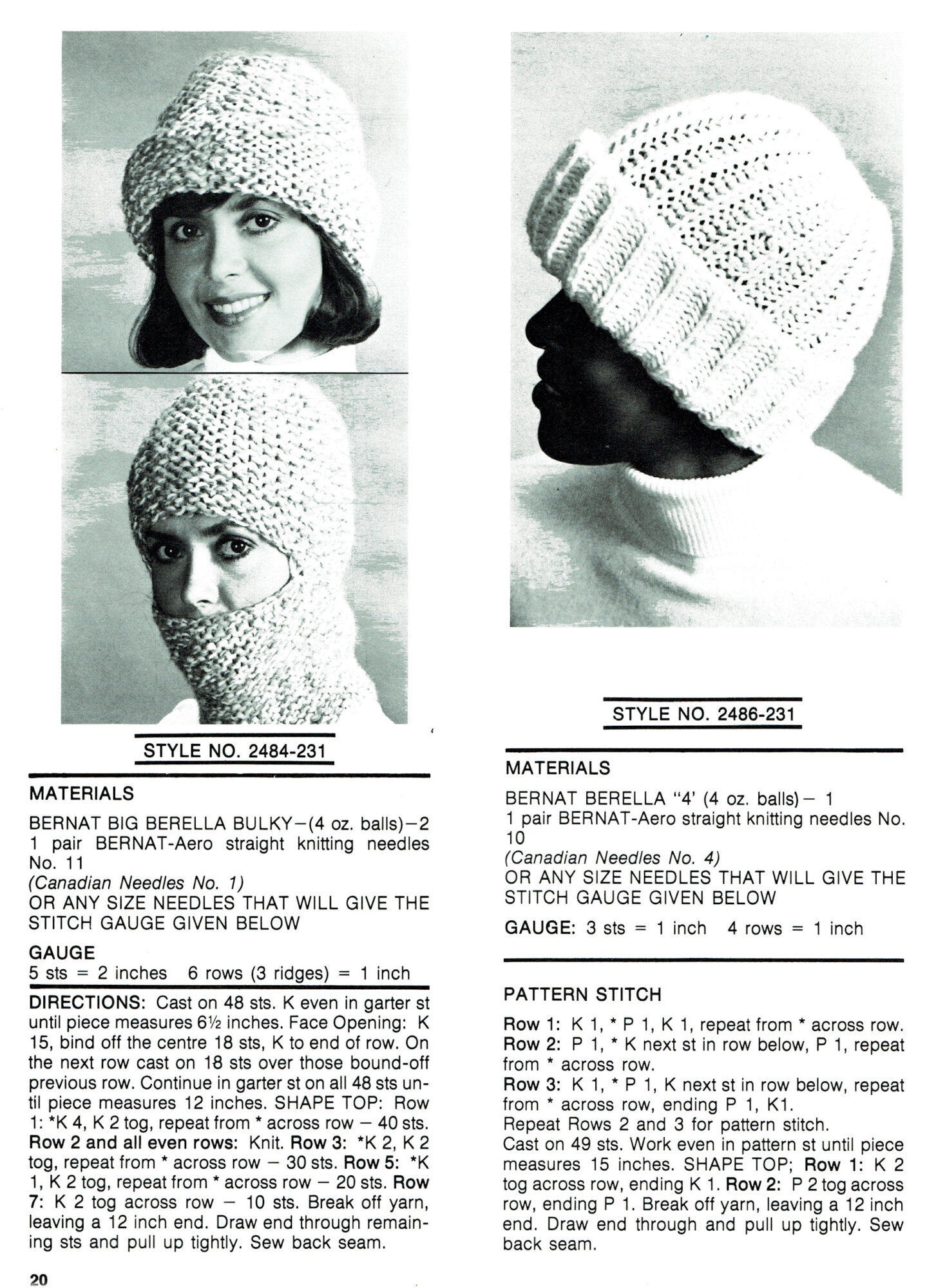Roll Hat Vintage Knitting Pattern