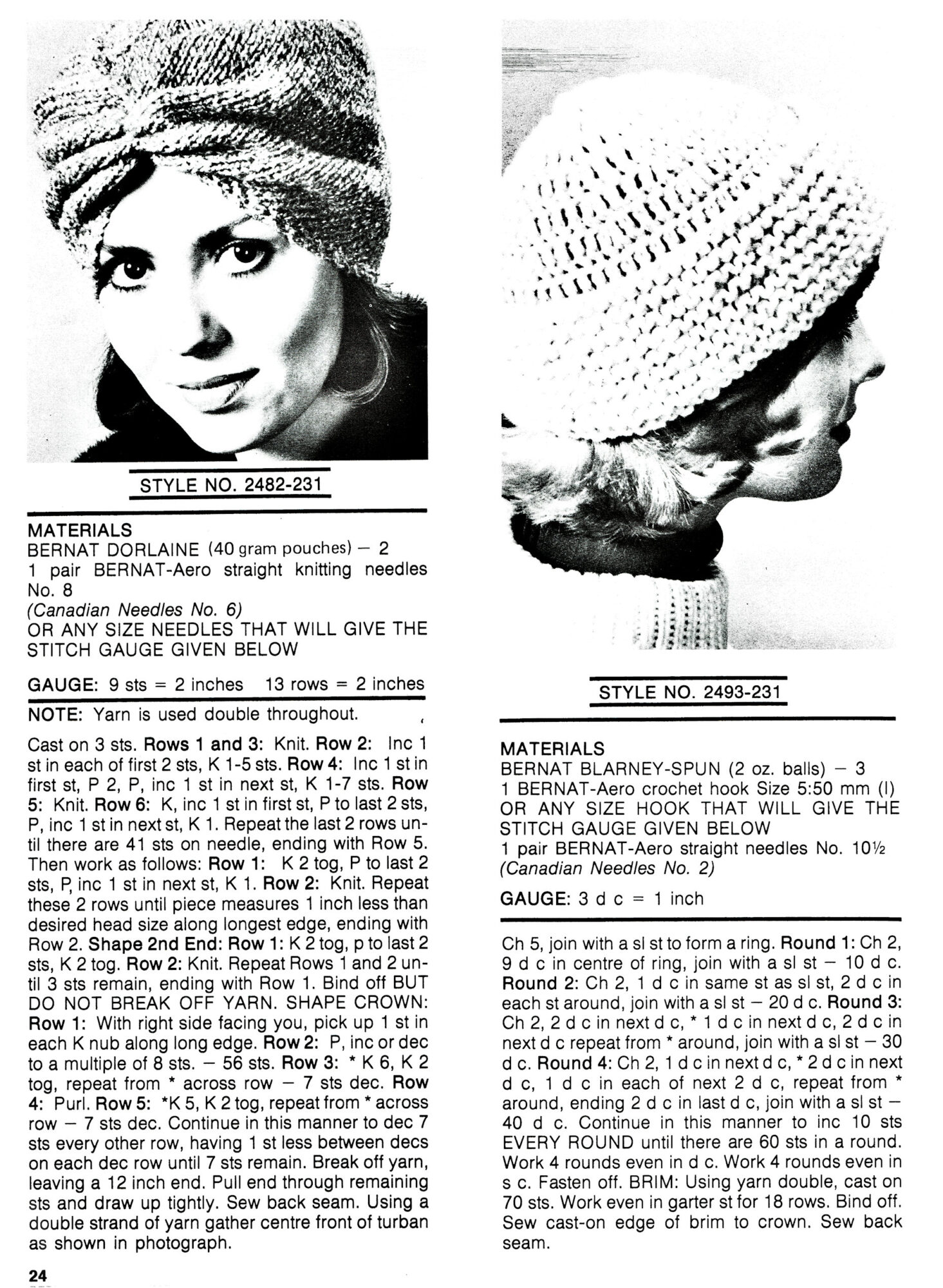 Vintage 1970's Turbans Crochet Beanie Patterns